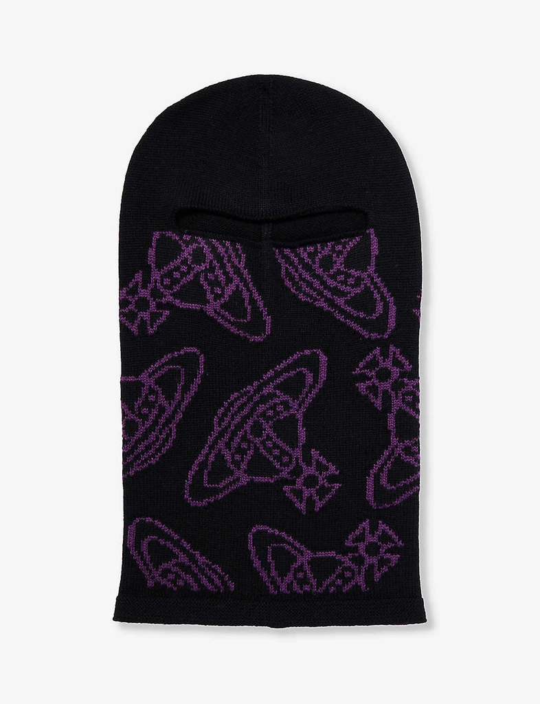 Vivienne Westwood Mens Black Orb-pattern Wool Knitted Balaclava